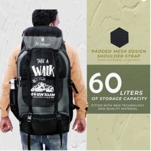 Feellavish Collection 60 L Hiking Rucksack, Water Repellent 600D Oxford Canvas, Unisex Trekking and Camping Travel Bag